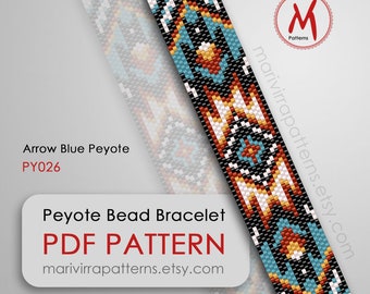 Arrow Blue Peyote bead pattern for bracelet - Odd Count, Native inspired, Ornament southwest, delica beads 11/0 size - PDF instant download