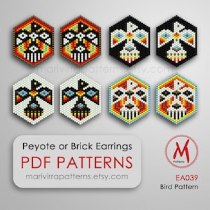 Thunderbird Peyote bead patterns for earrings - Native inspired, indian bird, Odd Count pattern, miyuki delica 11/0 - PDF download #EA039