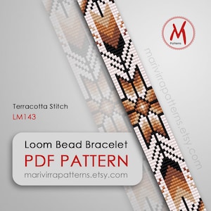 Terracotta Stitch Loom bead pattern for bracelet - Native inspired, loomed modern pattern, beads 11/0 size - PDF instant download #LM143