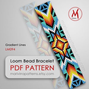 Gradient Lines Loom bead patterns for bracelets - Native inspired, turquoise blue idea, miyuki beads 11/0 size - PDF instant download #LM094