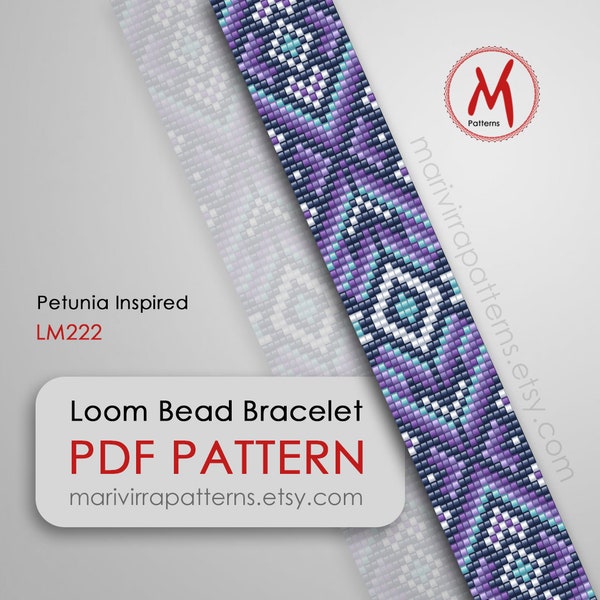 Petunia Inspired Loom bead pattern for bracelet, native inspired, ethnic pattern, modern idea, miyuki seed bead, PDF instant download #LM222