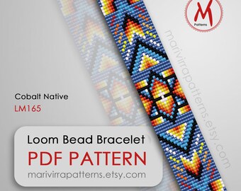 Patrón de cuentas Cobalt Native Loom para pulsera - pulsera de inspiración nativa, estilo suroeste, cuentas de semillas miyuki - Descarga instantánea PDF #LM165