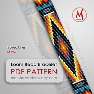 Inspired Lines Loom bead patterns for bracelets - Native inspired loomed, blue bracelet, miyuki seed bead 11/0 - PDF instant download #LM196