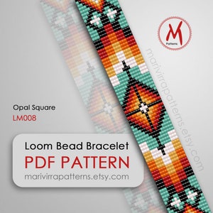 Opal Square Loom bead pattern for bracelet - turquoise blue, native inspired, ornament pattern, seed bead 11/0 size - PDF instant download