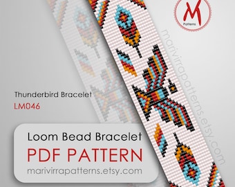 Thunderbird Loom bead pattern for bracelet - Native inspired, thunder bird, loomed pattern, beads 11/0 size - PDF instant download #LM046