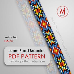 Native Two Loom bead pattern for bracelet - Turquoise inspired, loomed west pattern, miyuki delica 11/0 size - PDF instant download #LM473