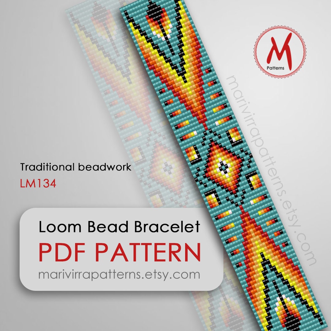 Patterns For Beadwork Traditional Beadwork Loom Bead Pattern for Bracelet - Turquoise Feather ...