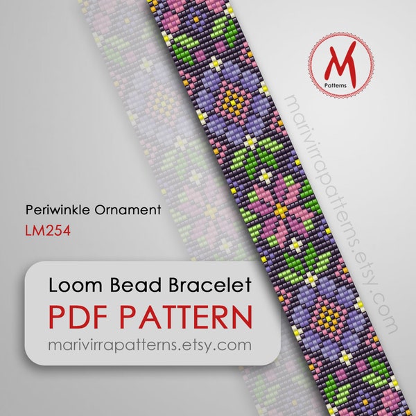 Periwinkle Ornament Loom bead pattern for bracelet - Lines Ornament, floral native inspired, bead 11/0 size - PDF instant download #LM254