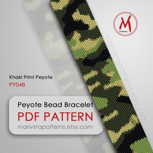 Khaki Print Peyote bead pattern for bracelet - Odd Count, army pattern, green camouflage, military, delica beads 11/0 - PDF instant download