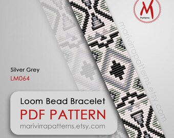 Silver Grey Loom bead pattern for bracelet - Black white, easy monochrome pattern, miyuki size seed beads 11/0 - PDF instant download #LM064