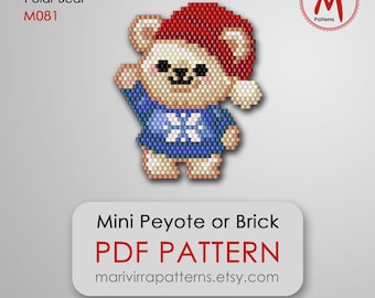 Polar Bear Brick bead pattern for earrings or brooch pin - minimalistic peyote weave, miyuki beads 11/0 - PDF instant download #M081
