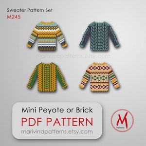 Sweater Pattern Set of 4 Peyote bead patterns for miniature or brooch pin - brick weave, miyuki delica bead 11/0 - PDF download #M245