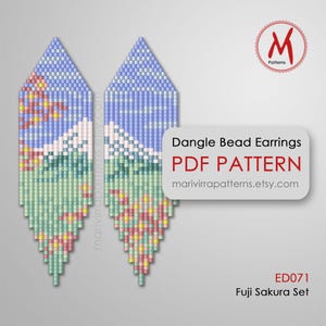 Fuji Sakura bead pattern for Dangle Earrings - Mountain nature landscape inspired, floral style, miyuki bead 11/0 size, PDF download #ED071