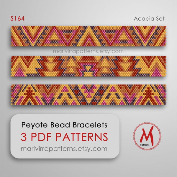 Acacia Peyote bead pattern set for 3 bracelet - Even Count, hat band idea inspired ornament, beads miyuki 11/0, PDF instant download #S164