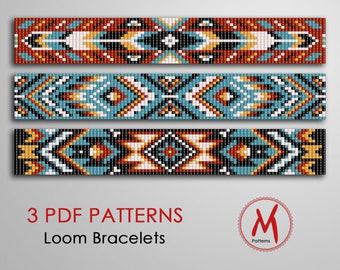 Arrow Loom bead patterns for bracelets - Set of 3 pattern, native inspired, west indian style, miyuki beads 11/0 size- PDF instant download