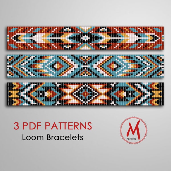 Arrow Loom bead patterns for bracelets - Set of 3 pattern, native inspired, west indian style, miyuki beads 11/0 size- PDF instant download
