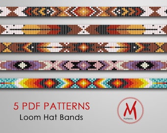 Métier à tisser de 24 po. Modèles de perles pour bandes de chapeaux - style d'inspiration indigène, 7 perles de large, rocailles miyuki taille 11/0 - PDF à télécharger