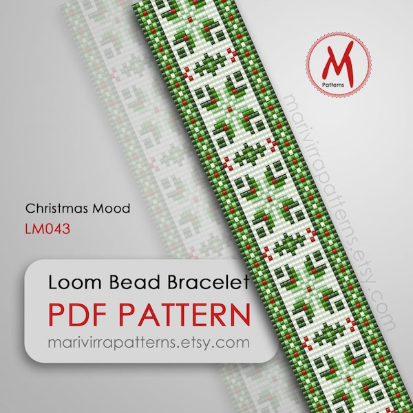 Christmas Mood Loom bead pattern for bracelet - Red and green, Merry Xmas, winter ornament, miyuki delica bead - PDF instant download #LM043