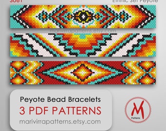 Ethnic Peyote Patterns Set for bracelets - Odd Count, Turquoise bracelets, Native inspired, miyuki 11/0 size - PDF instant download #S061