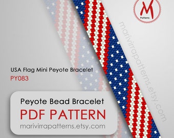 Patrón de cuentas de peyote con la bandera de EE. UU. para pulsera - Bandera estadounidense, 4 de julio, Día de los Estados Unidos, Estados Unidos, cuentas Miyuki 11/0 - Descarga en PDF #PY083