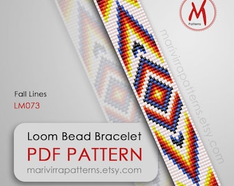 Fall Lines Loom bead pattern for bracelet - Native inspired, loomed southwest, bright colors, beads 11/0 size - PDF instant download #LM073