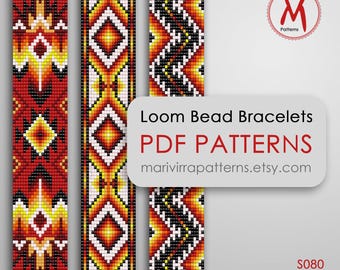 West Loom bead patterns for bracelets - Set of 3 pattern, native inspired loomed, miyuki seed beads 11/0 size - PDF instant download #S080