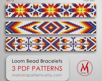 Patrones de cuentas de Fall Loom para pulseras - Conjunto de 3 patrones, color inspirado, puntada telar, tamaño miyuki de semilla 11/0 - Descarga instantánea en PDF #S012
