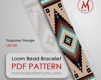 Turquoise Triangle Loom bead pattern for bracelet - native inspired square, easy looming bracelet, beads 11/0 - PDF instant download #LM150