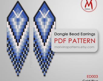 Blue Cold bead pattern for Dangle Earrings - Native inspired, western style, miyuki delica beads 11/0 size - PDF instant download #ED003