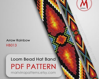 Arrow Rainbow Loom bead pattern for hat band, native inspired style western band square, miyuki bead 11/0 size, PDF instant download #HB013