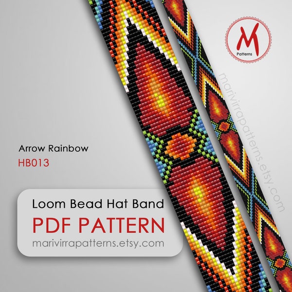 Arrow Rainbow Loom bead pattern for hat band, native inspired style western band square, miyuki bead 11/0 size, PDF instant download #HB013