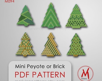 Tree Set Brick bead pattern for earrings or brooch pin - winter minimalistic peyote xmas weave, miyuki bead 11/0 PDF instant download #M094