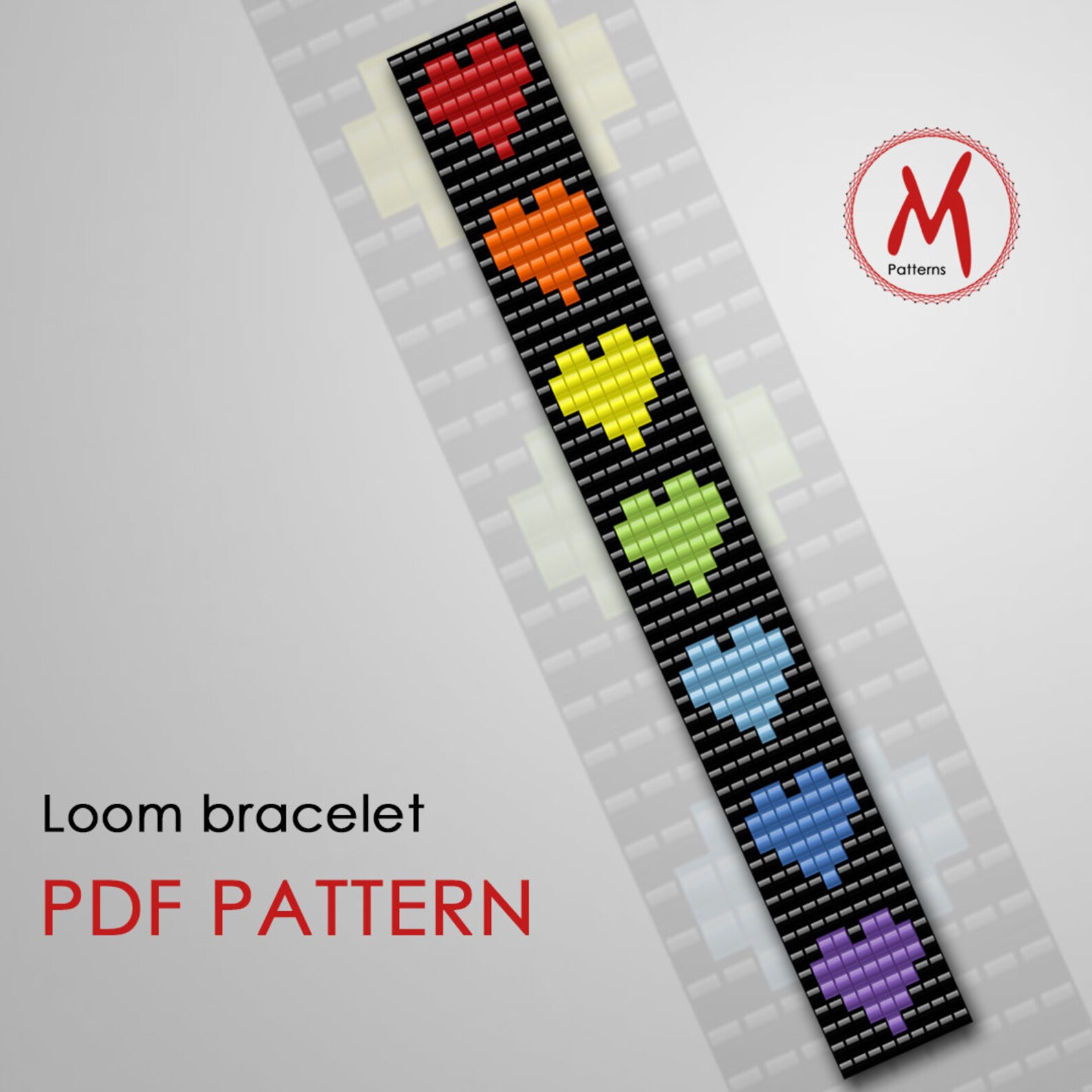 Rainbow Hearts Loom Bead Pattern for Bracelet Bright Colors Etsy