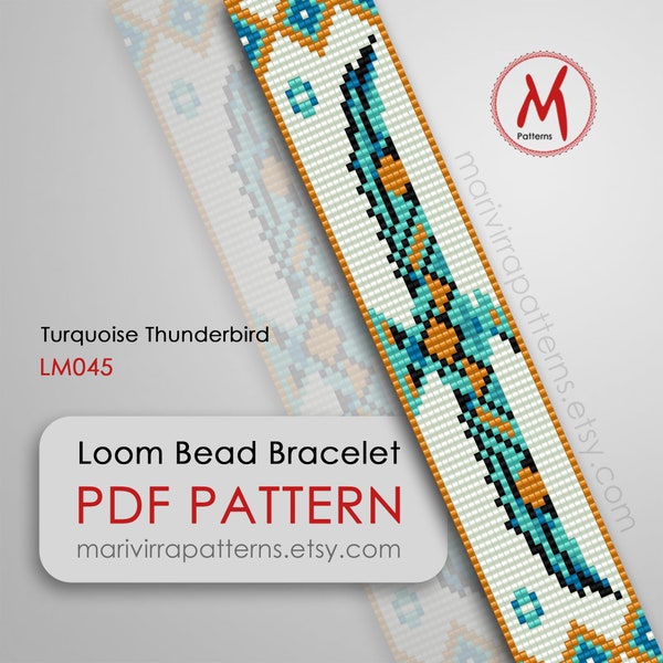 Turquoise Thunderbird Loom bead pattern for bracelet - Native inspired, thunder bird pattern, miyuki 11/0 - PDF instant download #LM045