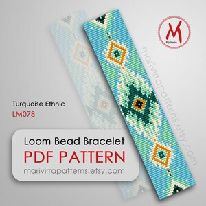 Turquoise Ethnic Loom bracelet pattern - Native collection, ethnic inspired loomed pattern, miyukі beads 11/0 - PDF instant download #LM078