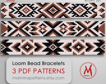 Brown Loom Perlenmuster für Armbänder - 3er Set Muster, Western inspiriert, Cowboy Native, Miyuki Perlen 11/0 - PDF sofort download #S006
