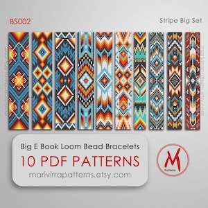 Stripe Big Set Loom bead patterns for bracelets - 10 patterns, native inspired, big E book, miyuki seed bead 11/0 size - PDF download #BS002