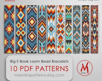 Stripe Big Set Loom bead patterns for bracelets - 10 patterns, native inspired, big E book, miyuki seed bead 11/0 size - PDF download #BS002
