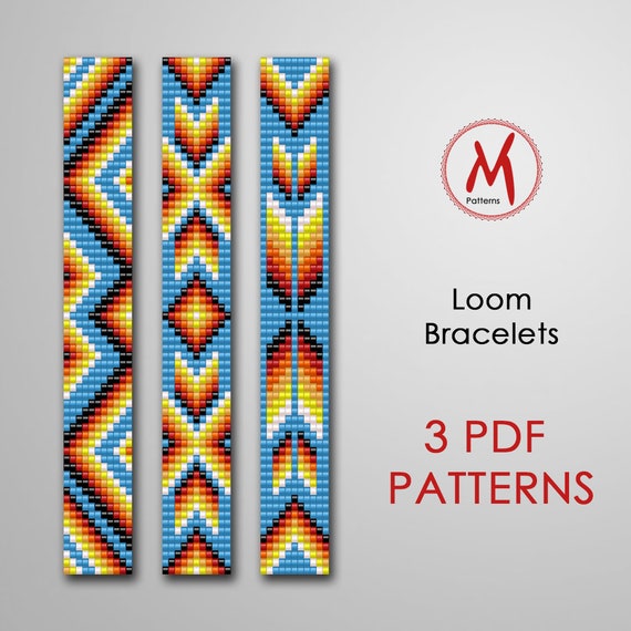 Paw Set Loom Bead Patterns for Bracelets Set of 3 Pattern, Native Inspired,  Wild Narrow Indian, Miyuki Beads 11/0 PDF Instant Download 