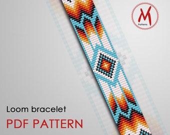 Native Stripe Loom bead pattern for bracelet - cowboy style, native inspired, indian patterns, miyuki beads 11/0 size - PDF instant download