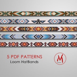 15 in Long Lenght Loom bead patterns for hat bands, native inspired, indian thunderbird style, miyuki beads size 11/0 - PDF instant download