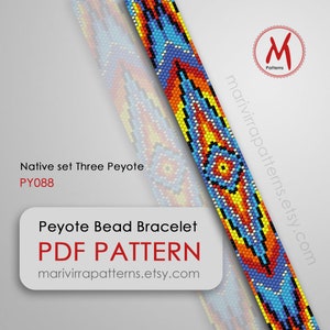 Native Three Peyote bead pattern for bracelet - Native inspired, west style, miyuki seed bead 11/0 size - PDF instant download #PY088