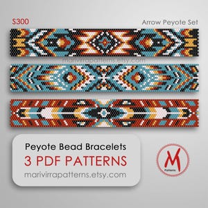 Arrow Peyote bead patterns for bracelets - Set of 3 pattern, native inspired indian style, miyuki bead 11/0 size- PDF instant download #S300