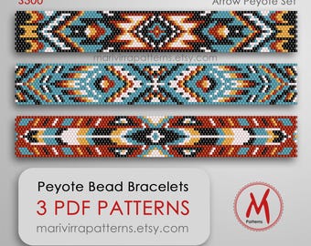 Arrow Peyote bead patterns for bracelets - Set of 3 pattern, native inspired indian style, miyuki bead 11/0 size- PDF instant download #S300