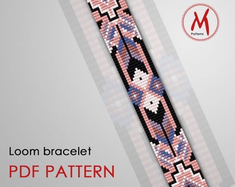 Satin Indian Loom bead pattern for bracelet - Native inspired, south west, feather ornament, miyuki beads 11/0 size - PDF instant download