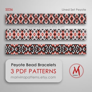Lined Peyote Patterns Set for bracelets - Ornament circular model, Odd Silver jewelry, beads miyuki 11/0 size - PDF instant download #S036