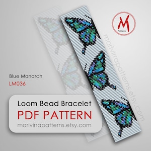 Blue Monarch Butterfly Loom bead pattern for bracelet - Modern idea insect pattern, miyuki delica seed beads 11/0 size, PDF instant download