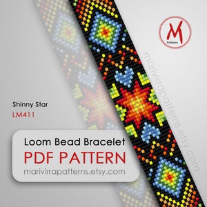 Shinny Star Loom bead pattern for bracelets - south west colors, bright native lines, miyuki seed beads 11/0 - PDF instant download #LM411