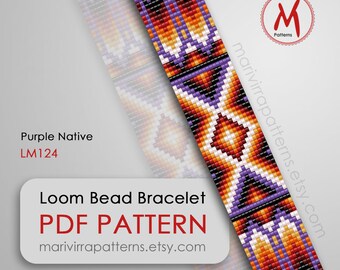 Purple Native Loom bead pattern for bracelet - Ethnic modern violet inspired, miyuki seed beads 11/0 size - PDF instant download #LM124
