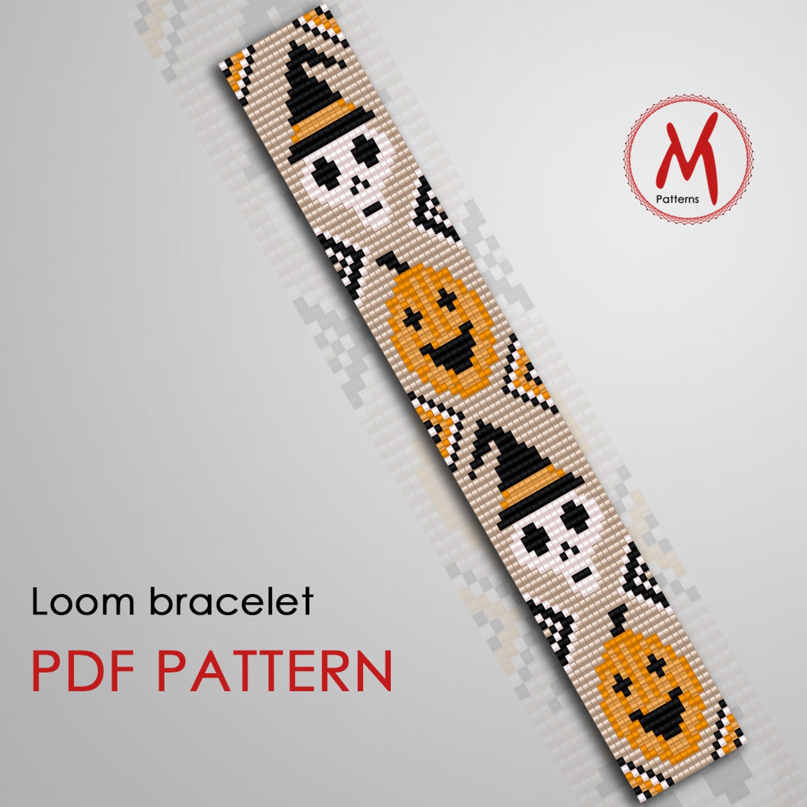 Halloween Loom Bead Pattern for Bracelet White Skull Orange Etsy